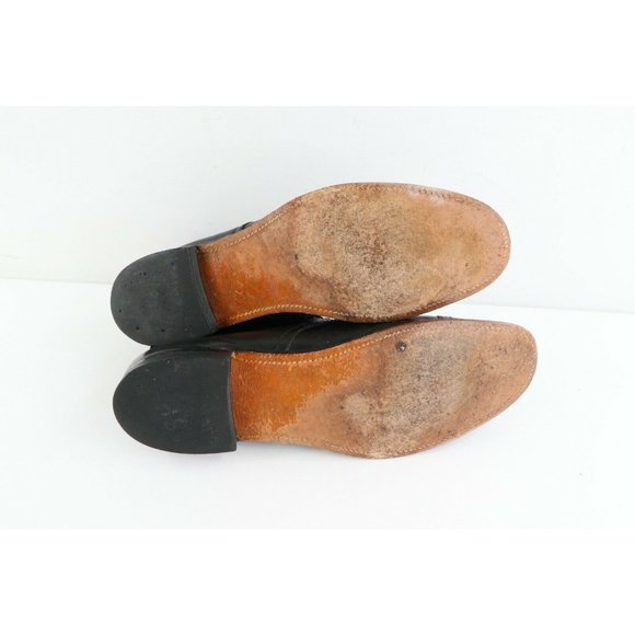 Vintage 80s Rockabilly Mens 10.5 D Distressed Leather Toe Cap Dress Boots Black main image 7